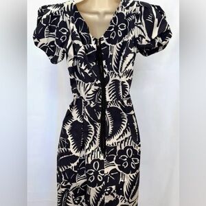 Marc Jacobs Black and White Floral Puff-Sleeve Midi Dress